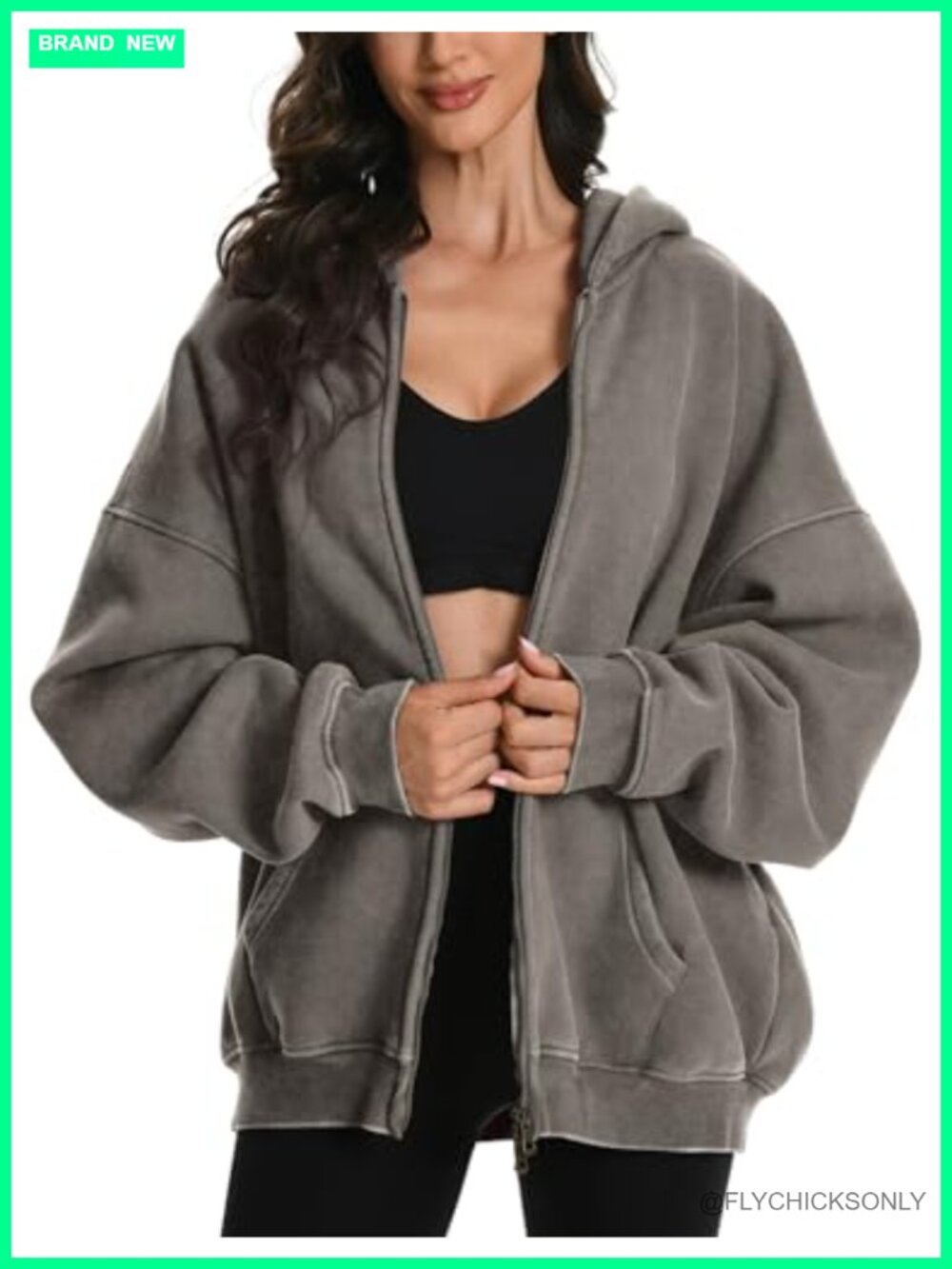 Unisex Zip Up Acid Wash Hoodie Oversized Heavyweight Cotton Fleece Distressed